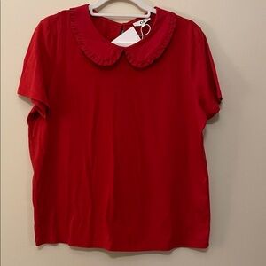 Chic Red Blouse with Peter Pan Collar